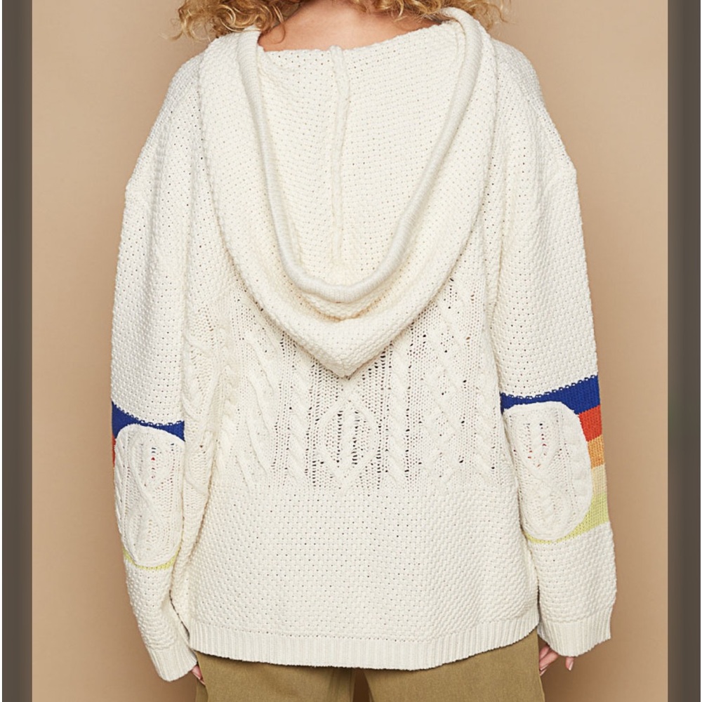 15. POL OVERSIZED Boho Planket Hoodie Balloon sleeve knit Cream - Picture 3 of 3